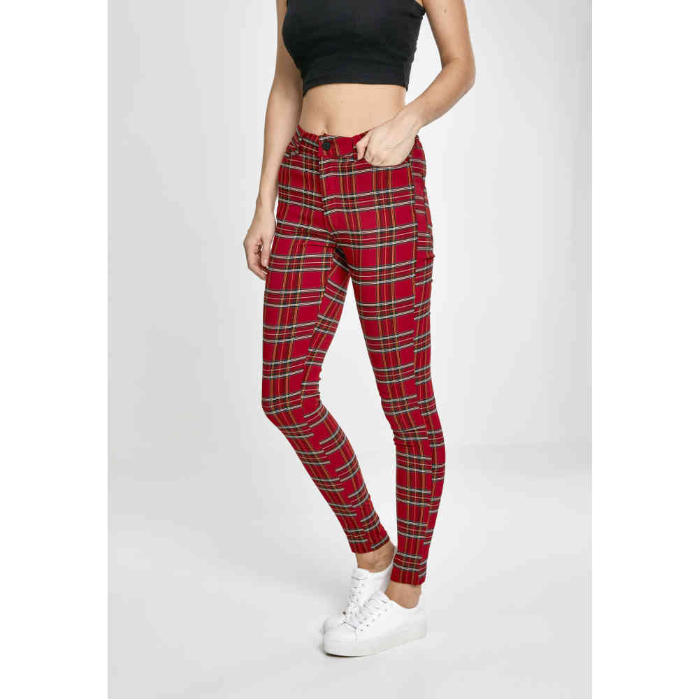 Urban Classics - Tartan Skinny jeans - Rot/Schwarz